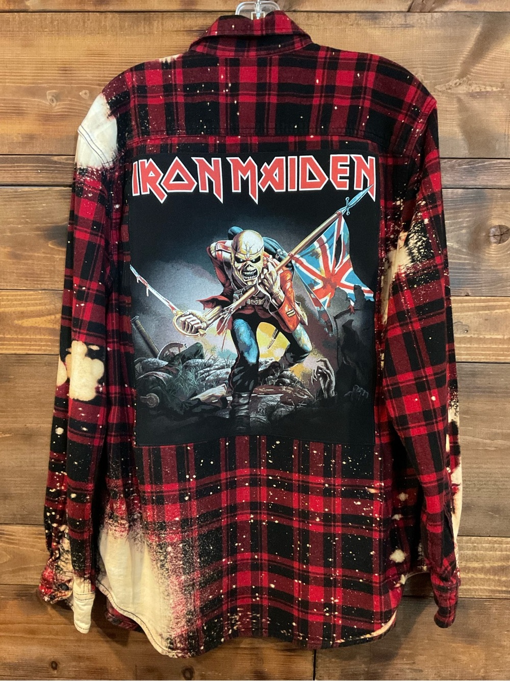 Red Plaid Iron Maiden Graphic Flannel Shirt